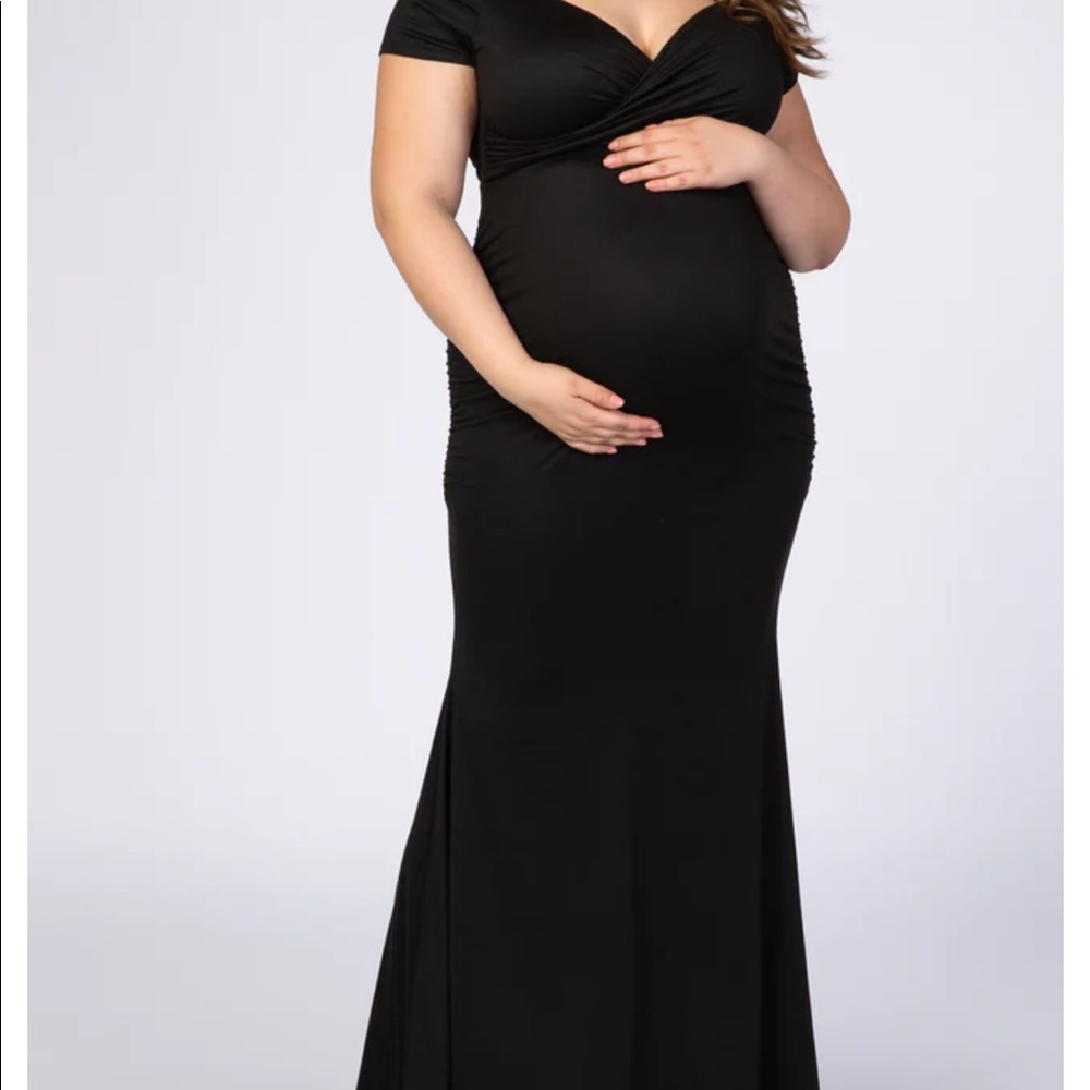 Maternity Gown Black Off the Shoulder Wrap Dress